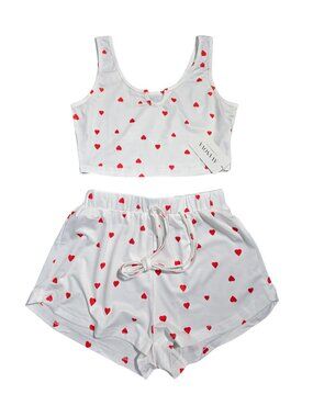 NWT | AVANOVA Red Heart Print 2-Piece Crop Top & Shorts Pajama Set Lounge | XS
